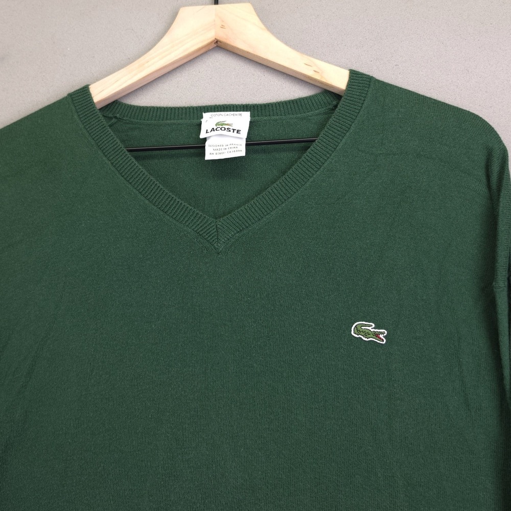 Lacoste Sweater Mens 7 XXL Forest Green V Neck Cotton Cashmere Knit Pullover Top